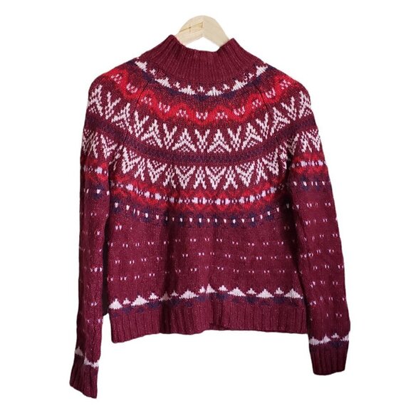 American Eagle Outfitters Sweaters - Fair isle cherry burgundy red wool Funnel neck heavy knit sweater top